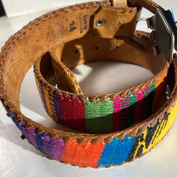 Unisex Handmade Guatemalan Leather Multi Colored Embroidered Belt